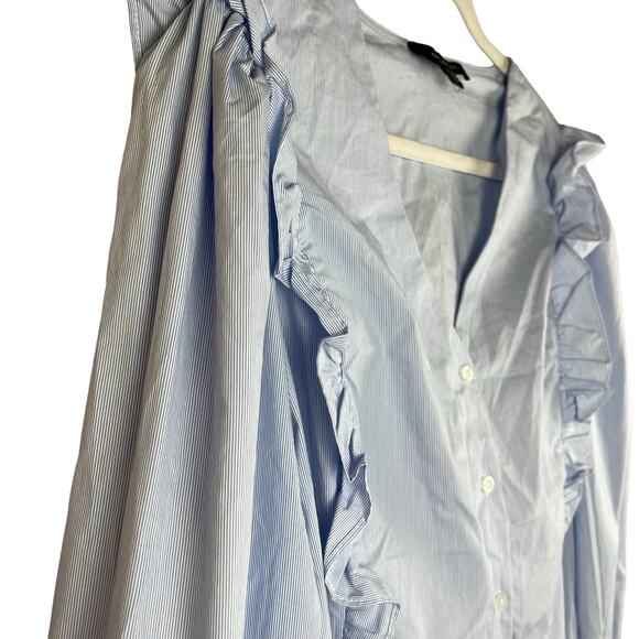 Marc New York Lightweight Blue & White Ruffled V-Neck Blouse Size Large - Picture 5 of 9